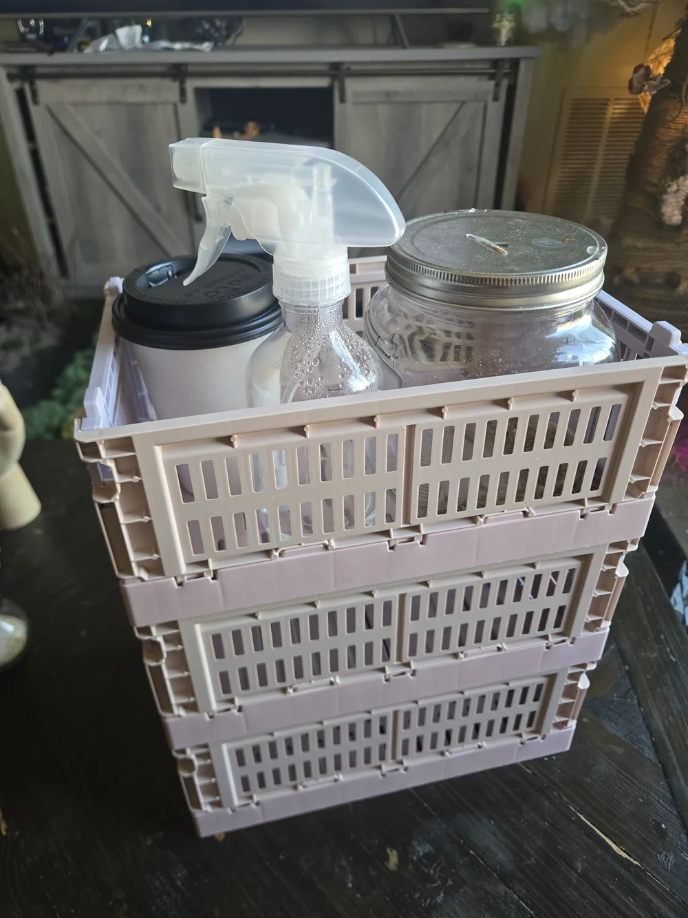 Collapsible Plastic Storage Crate in Light Lavender